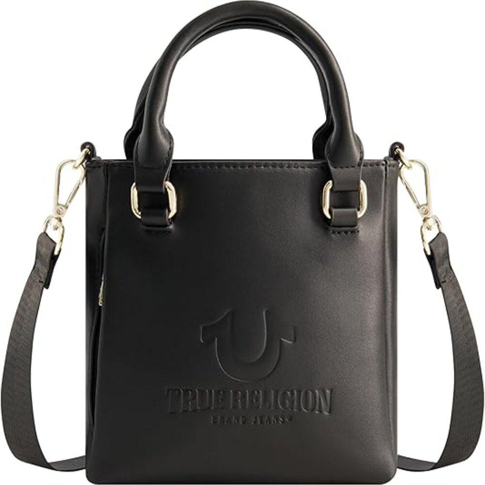 NWT True Religion Women's Black Mini Love Tote adjustable crossbody bucket bag